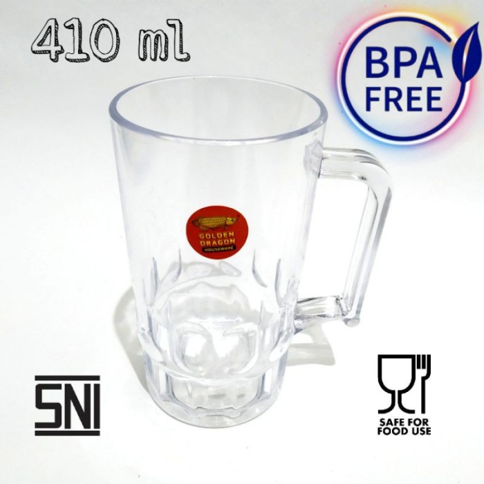 (6 PC) Gelas Bir Teh Gagang Plastik 325 ml Golden Dragon Melamin 853