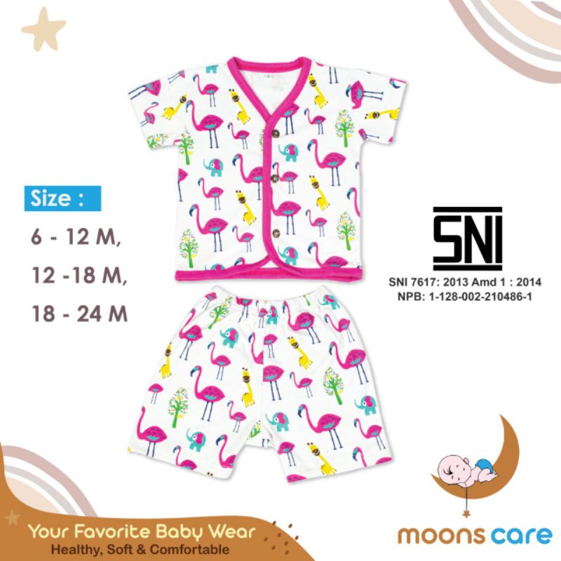 SNI SML Moons Stelan Pendek Kancing Motif Stelan Bayi Baju baru Lahir Stelan Baju Lucu stelan pendek