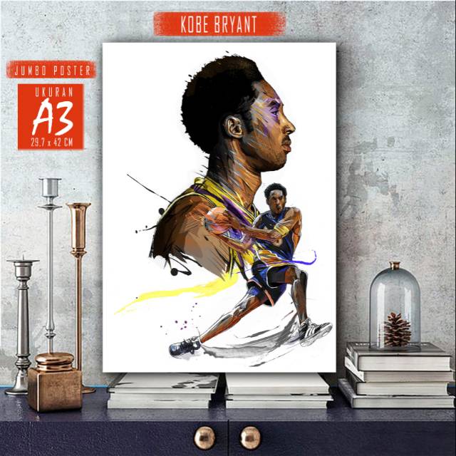 Jumbo Poster KOBE BRYANT Gambar Sketsa Pemain Bola Basket LA Lakers Professional Basketball NBA