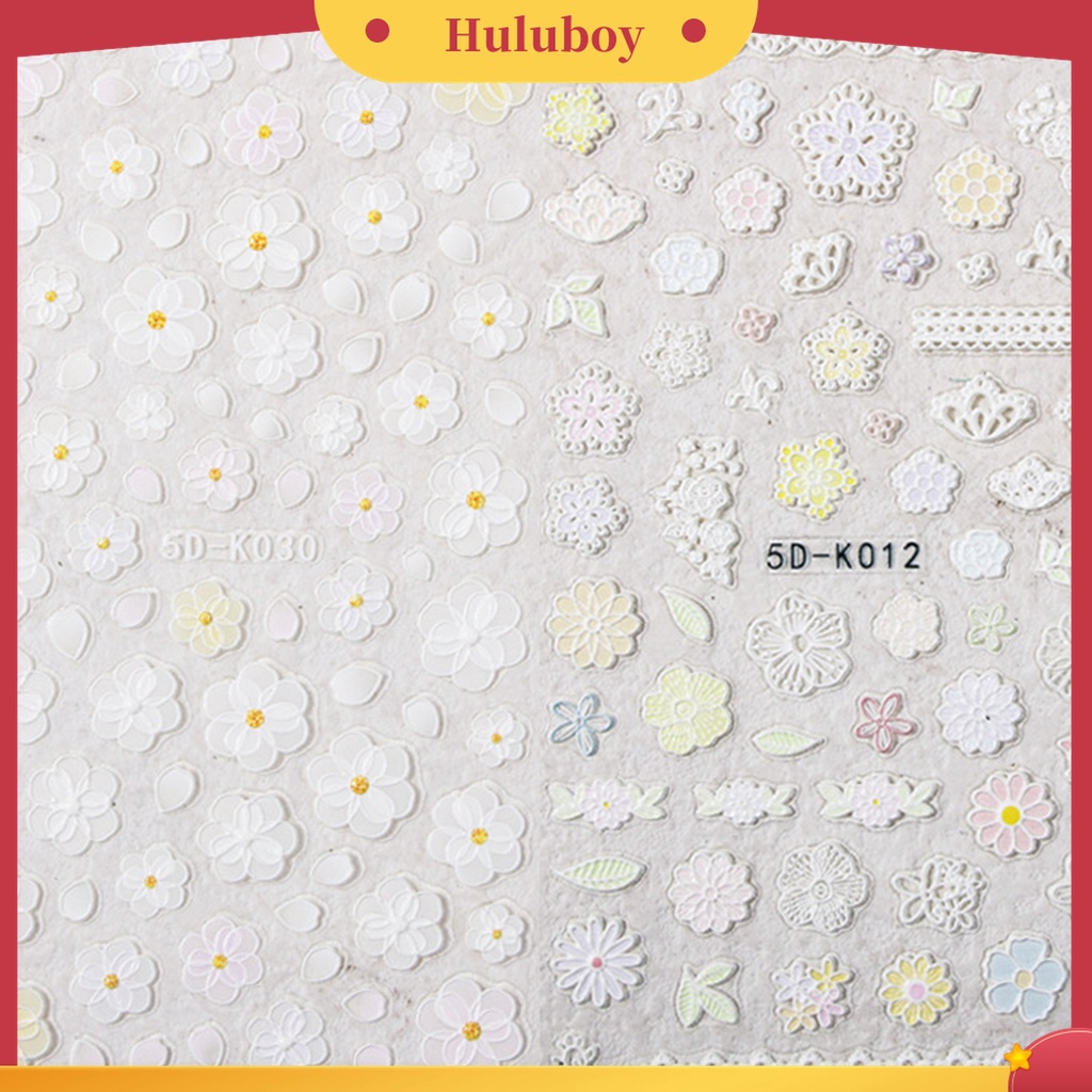 Huluboy Huluboy♡ 1 Lembar Stiker Kuku Motif Bunga Timbul 5D Tahan Air Untuk Manicure