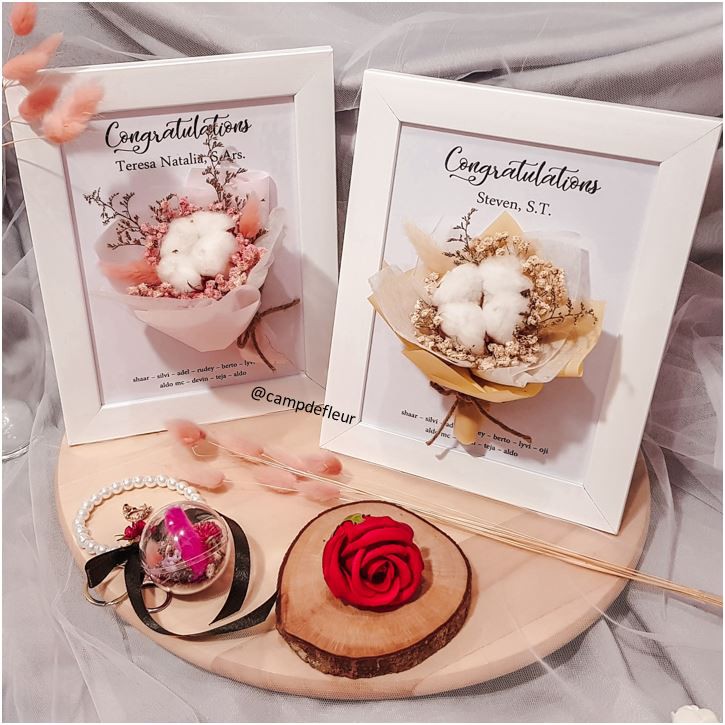 6R 3D Flower Frame Dried Bouquet in Frame Bingkai Foto Bunga Kering Hadiah Graduation Kado Anniversa