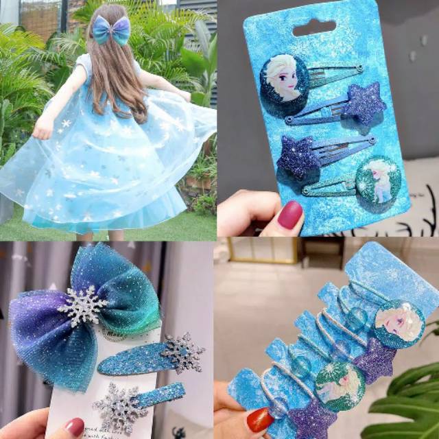 Set Jepit Rambut / Ikat Rambut / Jepitan Rambut / Hairclip Anak Frozen Elsa