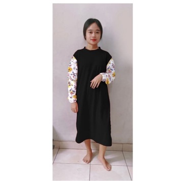 DRESS MIDI / TUNIK LENGAN PANJANG COMBI MOTIF BUNGA