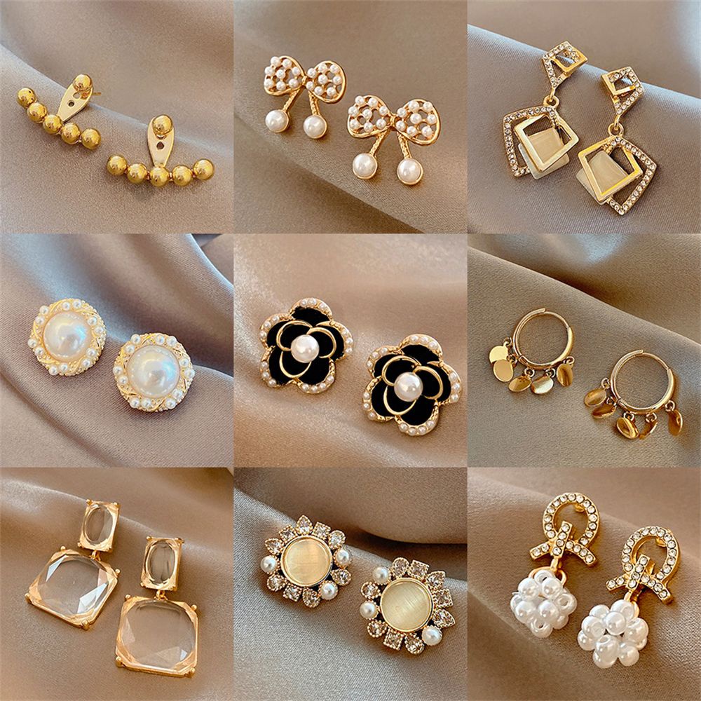 ROW Elegant Stud Earrings Wedding Party French Design Pearl Earrings Women Jewelry Gift Fashion Accessories Vintage Korean Earrings