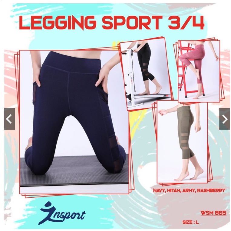 BAYIe - Celana Legging Senam Wanita 7/8/Olahraga/Sport Zumba/Aerobic/Yoya/Gym INSPORT WSM 865 MODEL Saku