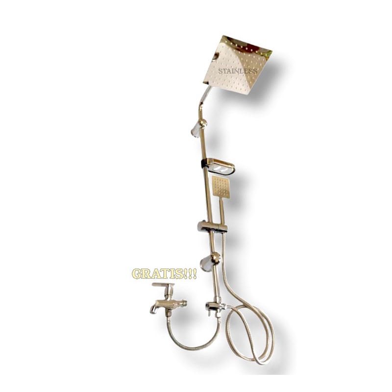 Shower tiang set coulomn stainless kotak+ kran cabang