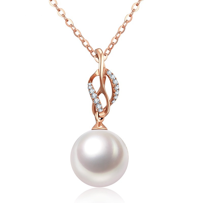 [Ready Stock]Fashion 18K Rose Gold Plated Rhinestone Pearl Necklace Pendant