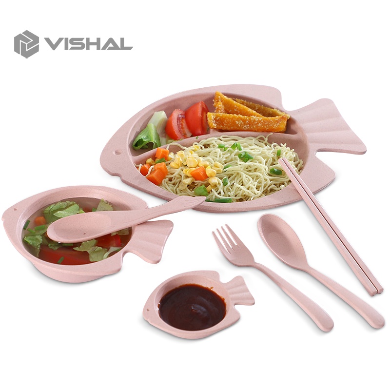 VISHAL 7 PCS Mangkok Makan Anak 2 Carakter Ikan Lucu /Mangkuk Ikan BPA Free Piring