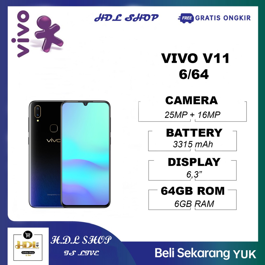 VIVO V11 6/64 6GB RAM 64GB ROM GARANSI RESMI | Shopee