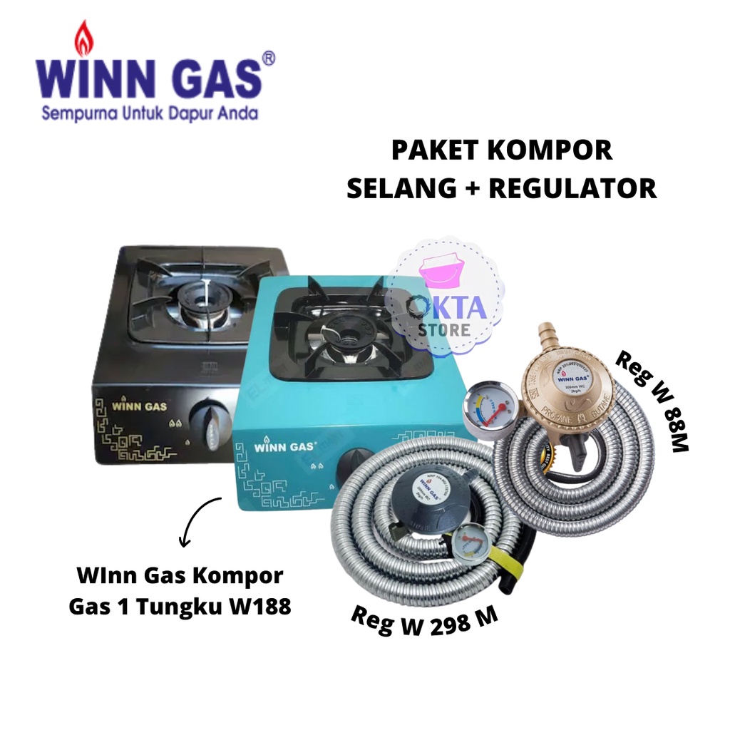 WInn Gas Kompor Gas 1 Tungku W188 + Selang Gas dan Regulator Winn Gas W298/W88