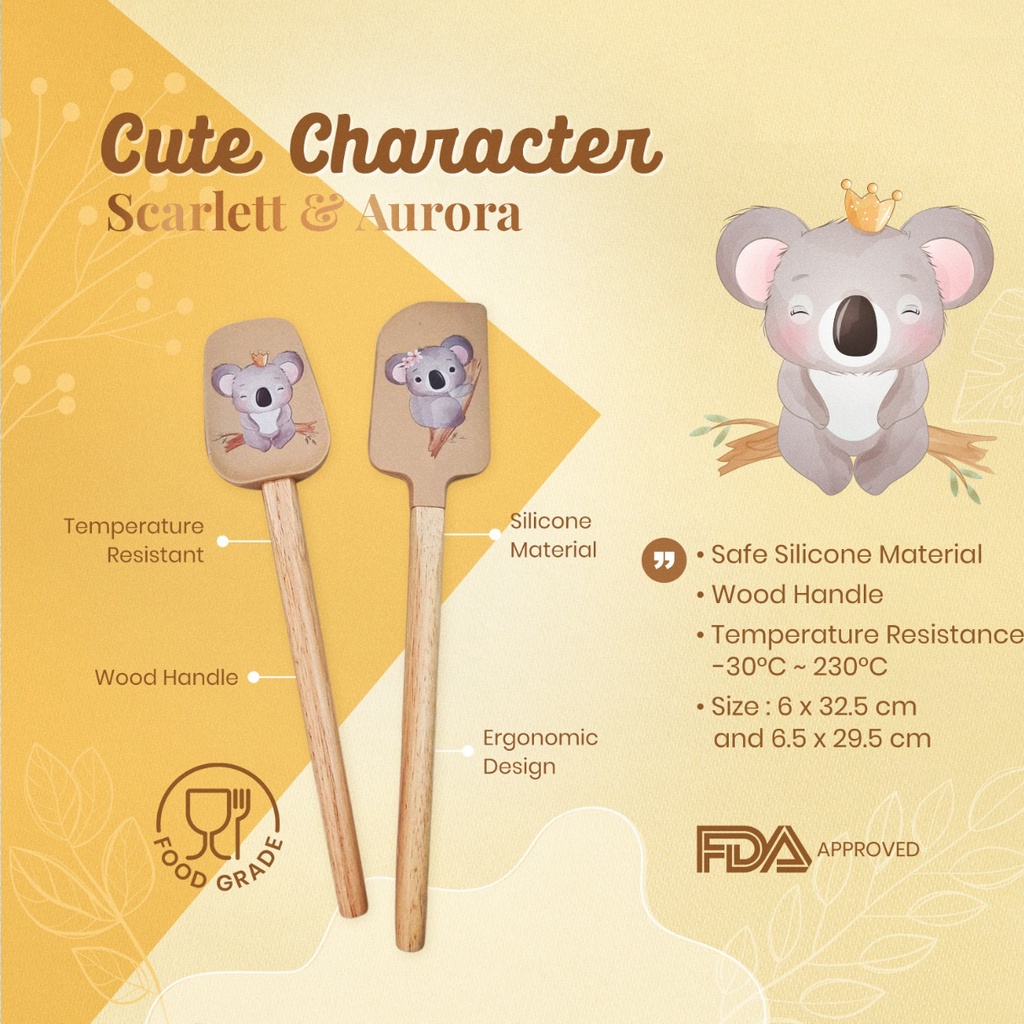 Spatula Silicone Gagang Kayu Silikon Isi 2pcs Lisse Scarlett The Koala