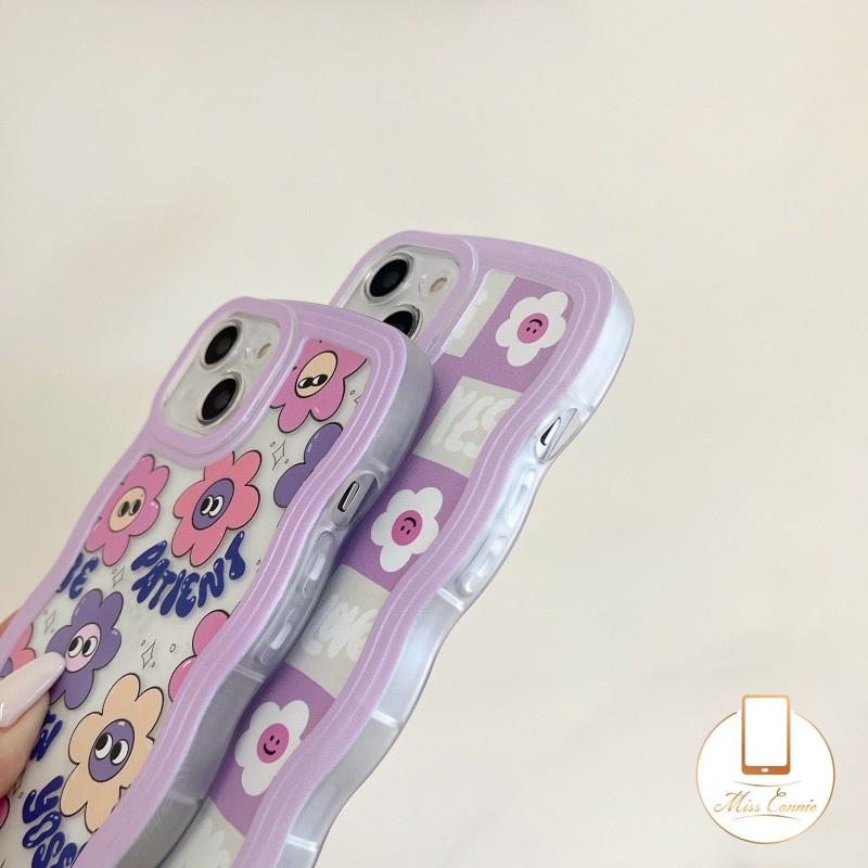 Case Untuk Samsung A12 A04 A04s A32 A50 A13 A03s A04E A50s A23 A53 A22 A03 A14 A51 A52 A21s A02s A31 A30s A52s A11 A20 A20s Ins Korea Kartun Lucu Smiley Bunga Lembut Bergelombang Frame Case