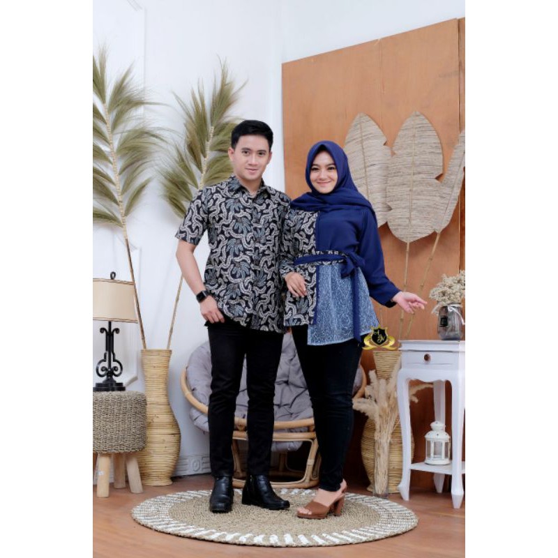 Sarimbit Batik Atasan Model Terbaru / Batik Couple Atasan Blus Batik Kombinasi Brokat Couple Batik-3