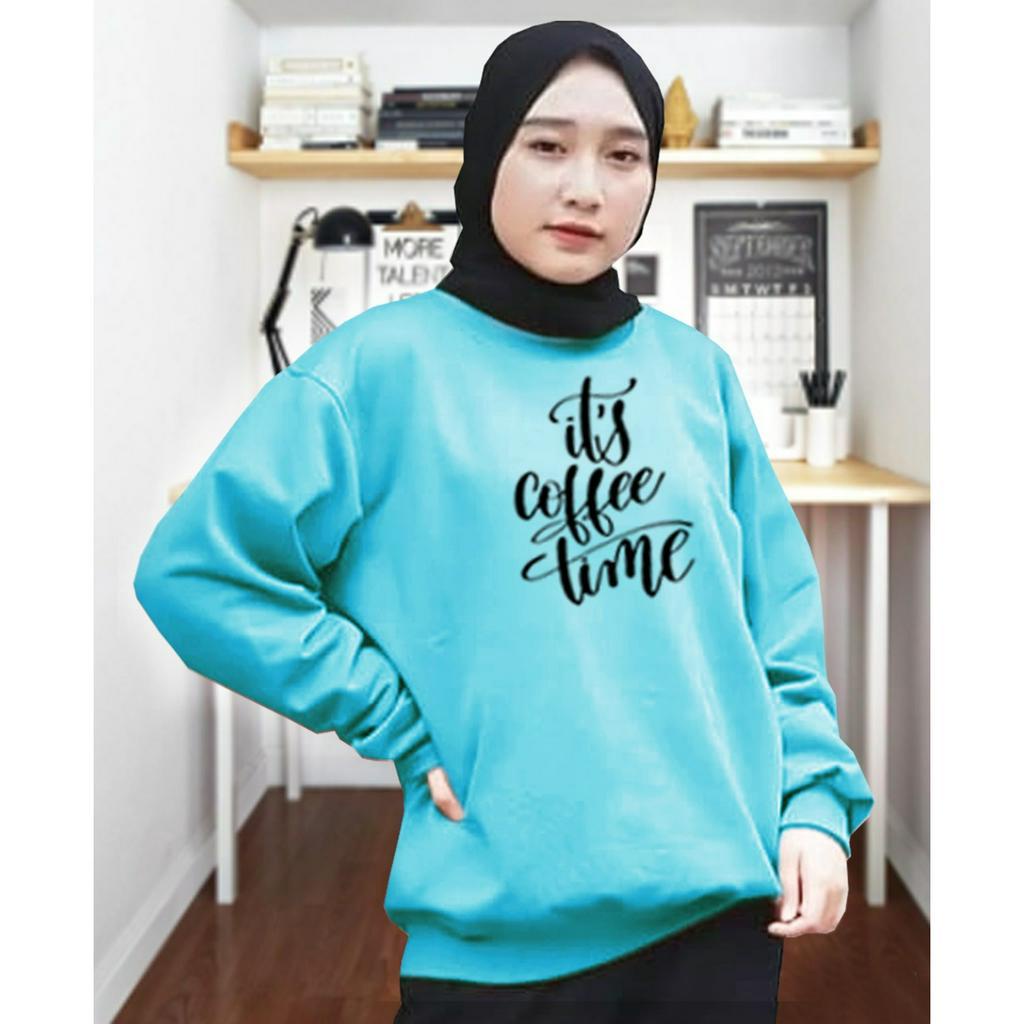 Kaos Lengan Panjang IT'S COFFE TIME / Kaos Sweatshirt / Atasan Wanita / Atasan Wanita Lengan Panjang