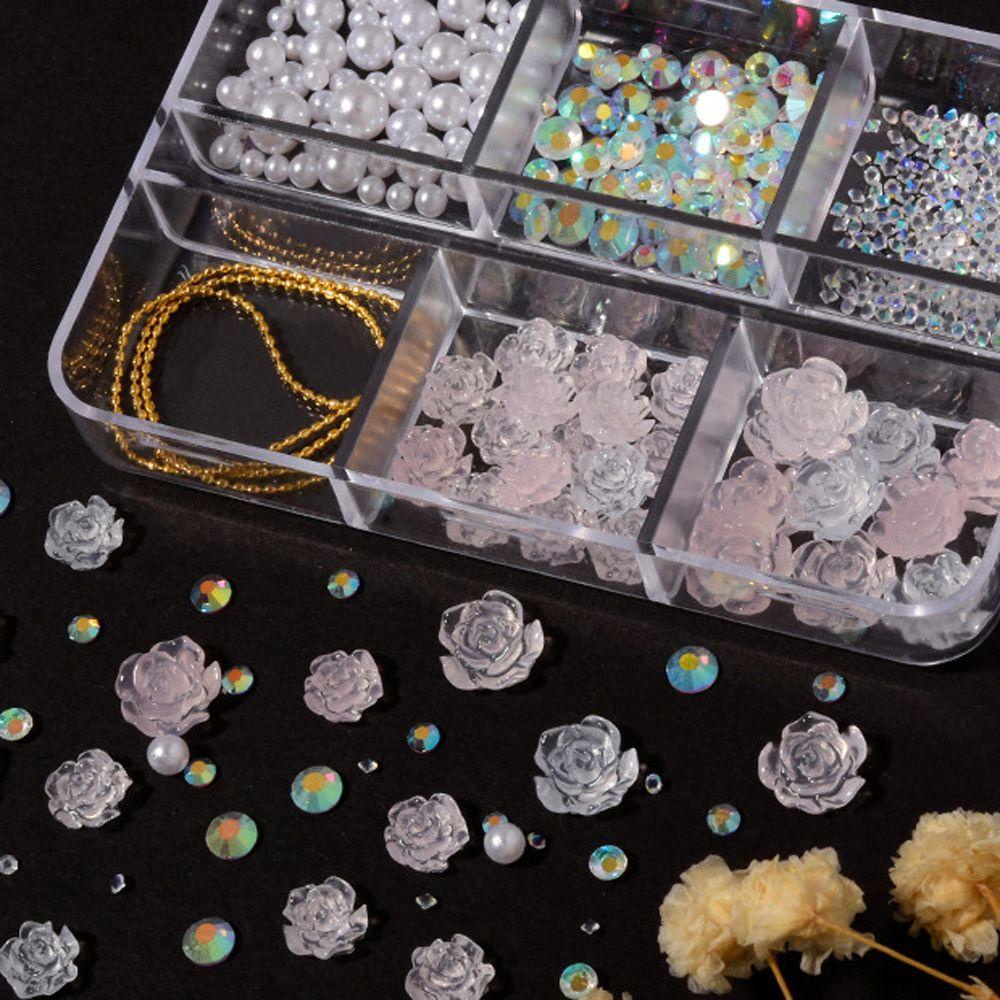 Mxbeauty Dekorasi Nail Art Wanita Ukuran Campur Steel Bead Camellia Flowers Manicure Aksesoris Perubahan Cahaya Hiasan Kuku