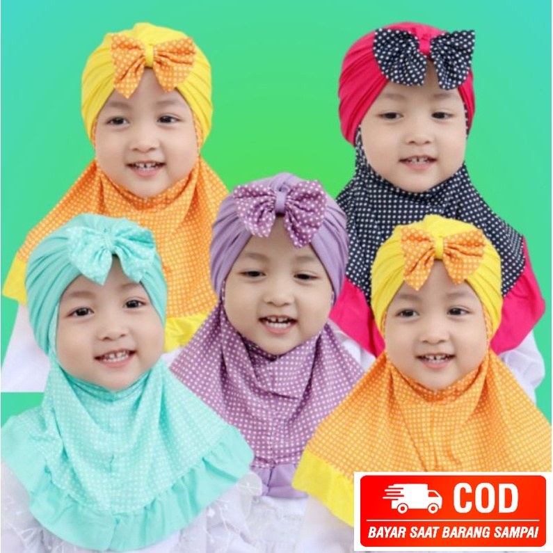 

Jilbab Anak Kids Polkadot Kombinasi/ Kerudung Instan Anak