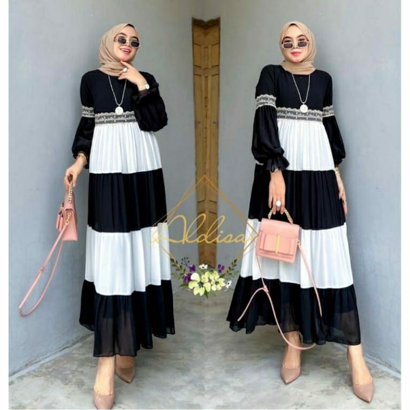 gamis kimiko midi dress two tone | gamis ceruty aldisa