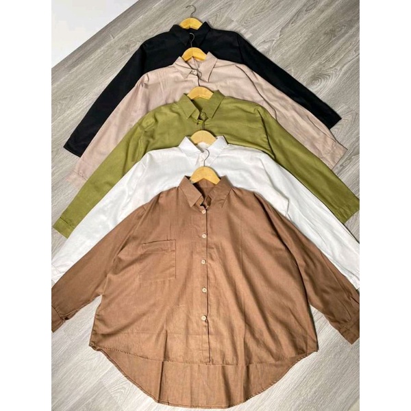 Olivia shirt - kemeja oversize linen wanita basic termurah