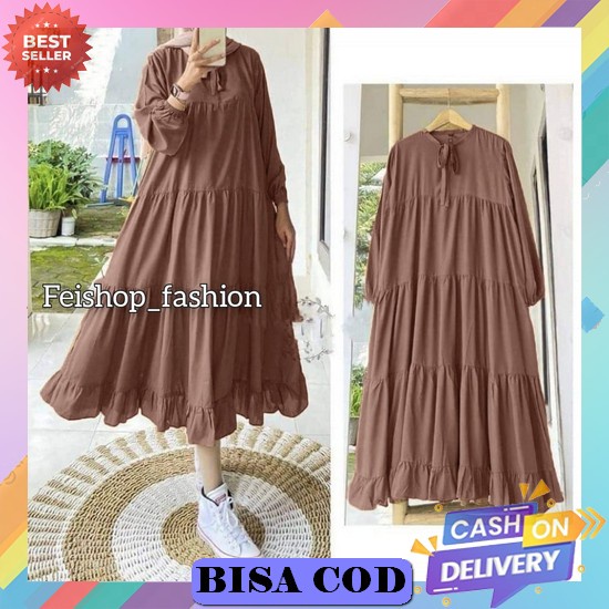 Baju Gamis Wanita Lebaran Terbaru 2022 Kimiko Set Bahan Ceruty Motif Polkadot M L Inner Dan Outer Bi