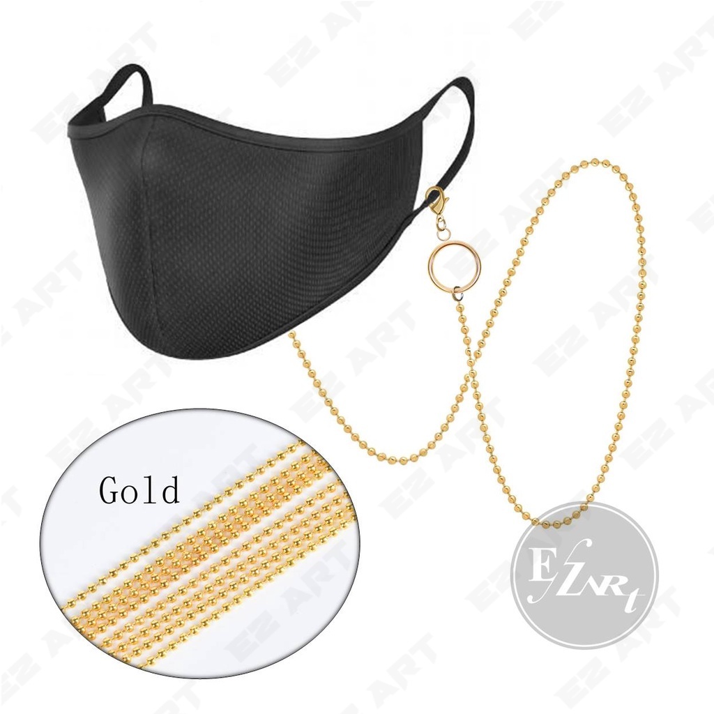 BALL CHAIN MASK STRAP - KALUNG MASKER RANTAI BIJI LADA KPOP KOREA PRIA WANITA GOLD HITAM SILVER