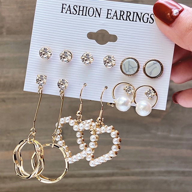 17KM Fashion Pearl Butterfly Earring Set Crystal Tassel Elegant Stud Earrings Gold Earrings Women Jewelry Accessories-2