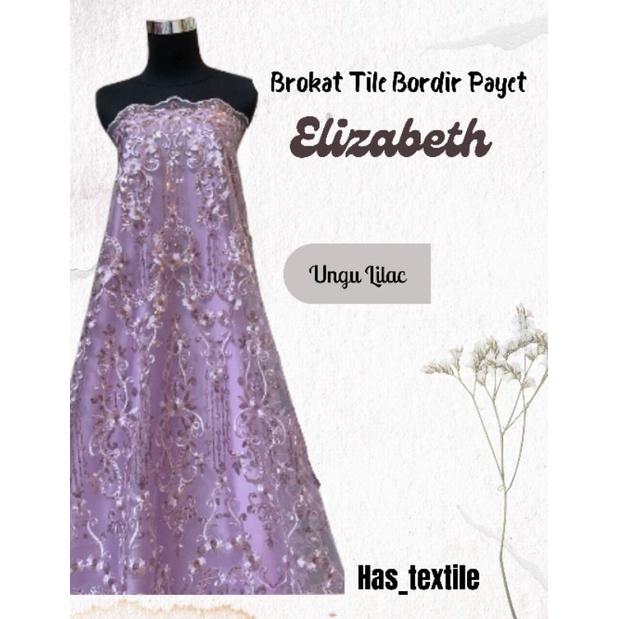Bahan Kain Kebaya Brokat Bordir Tile Payet Elizabeth Warna Ungu Lilac
