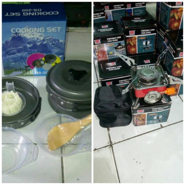 Paket hemat kompor camping Portable dan cooking set ds 200 kompor camping kompor hiking dan travelling alat masak camping cooking set sy 200 dan kompor kotak