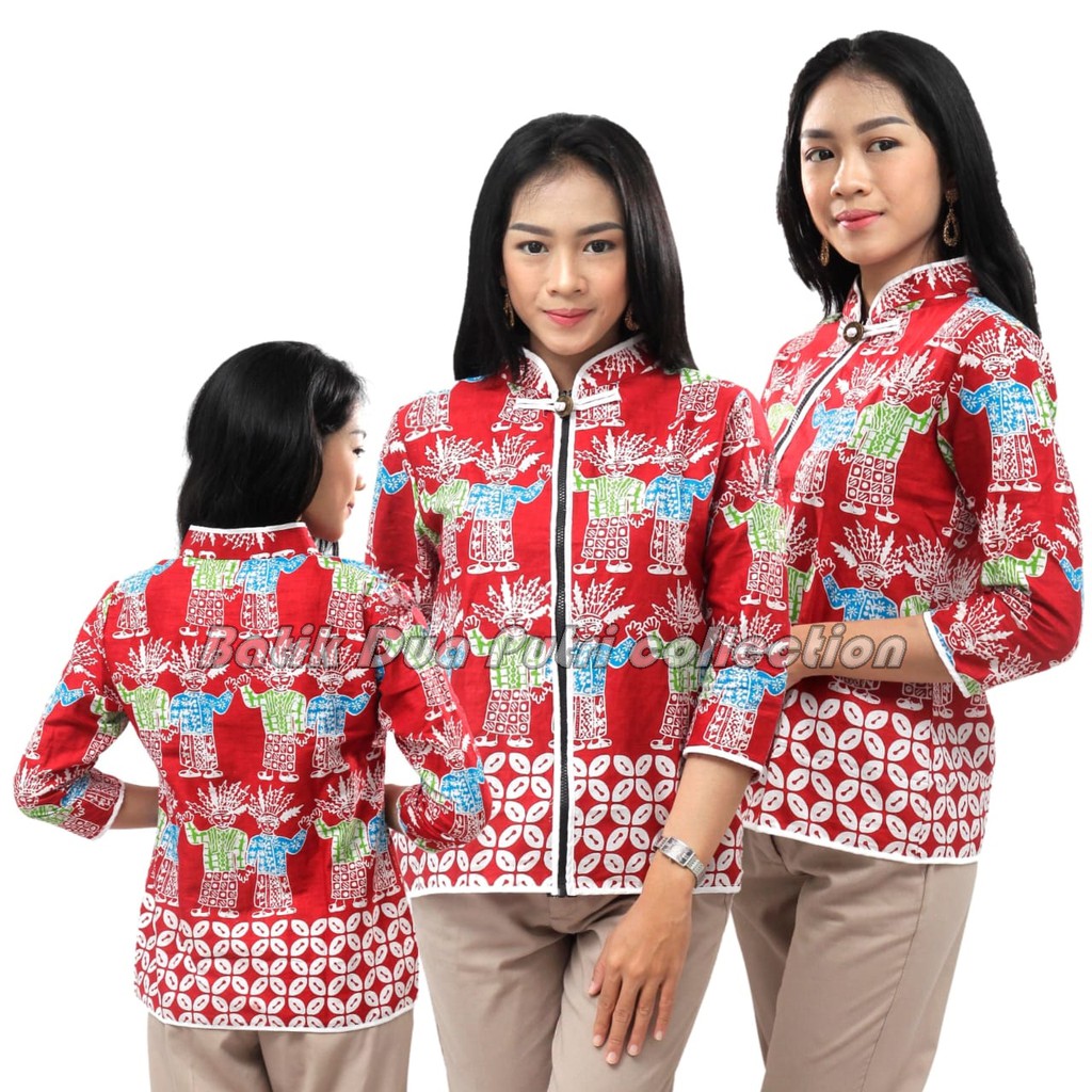 Batik Wanita Atasan Batik Blouse  Motif Ondel Ondel Jakarta READY S-M-L-XL-XXL-3L-4L-5L