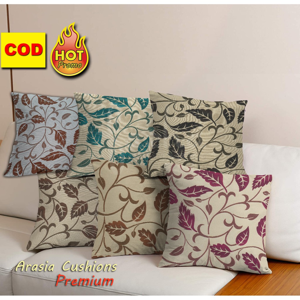 Sarung Cushion Bantal Sofa Kursi Tamu Motif Daun Bunga Coklat Merah Hitam Orange Tua 40 45 50 60 70