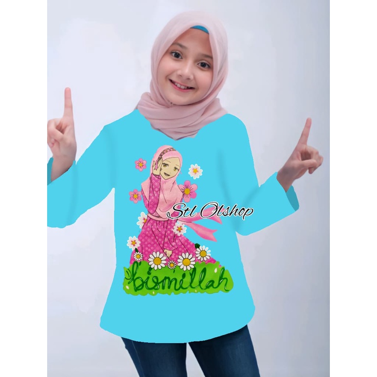 Kaos atasan bismilah lengan panjang anak perempuan | murah | 1-10 Tahun