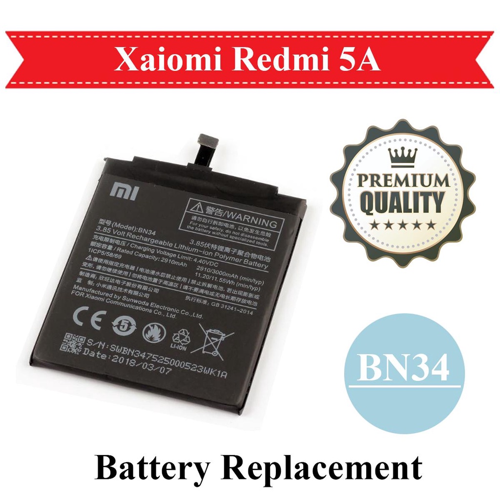 Baterai XIAOMI Redmi 5A BN34 Battery Batrai Batre BN 34 XiaoMi ORIGINAL 99,9