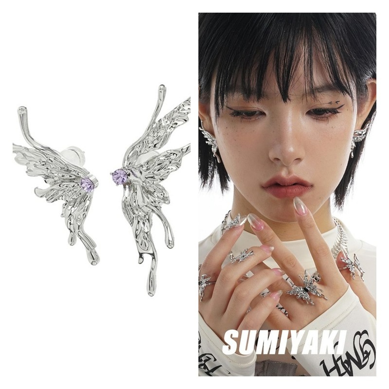 Anting Stud Desain Kupu-Kupu Bahan Metal Untuk Aksesoris Perempuan