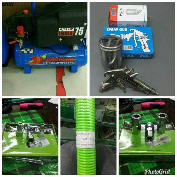 PAKET KOMPRESOR LAKONI IMOLA 75 SPRAY GUN MEIJI F 75 TABUNG ATAS PAKET CAT SPRAY GUN