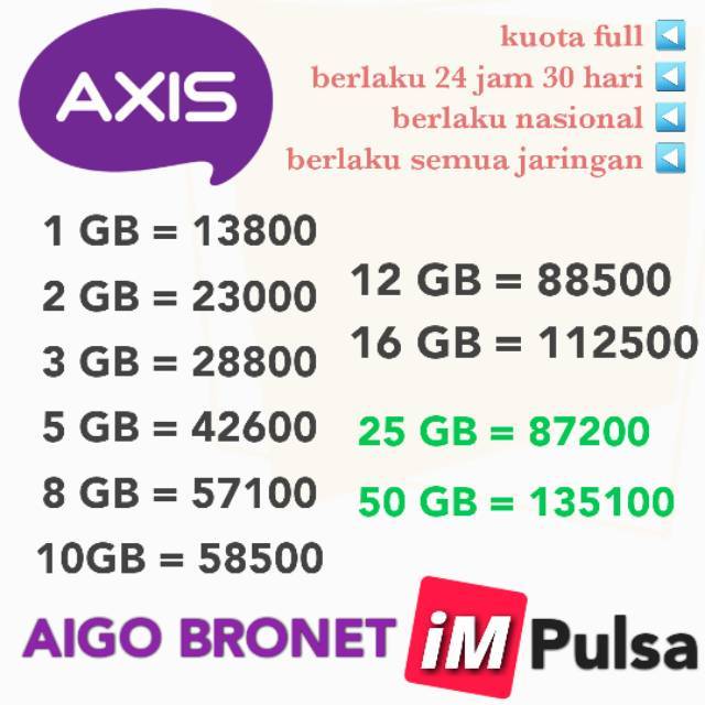 Xl Axiata Axis Aigo Bronet Owsem Mini Unlimited 1gb 2gb 3gb 5gb 8gb 10gb 16gb 25gb 50gb Shopee Indonesia