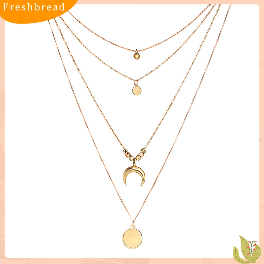 [Fresh]Women Crescent Moon Bell Round Pendant Multi Layer Chain Necklace Jewelry Gift