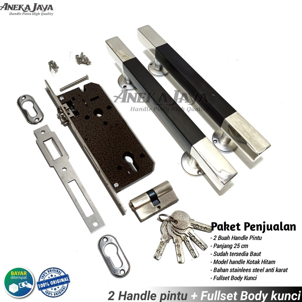 Satu set kunci handle pintu rumah 25 cm murah minimalis tarikan pintu stainless gagang pintu hitam