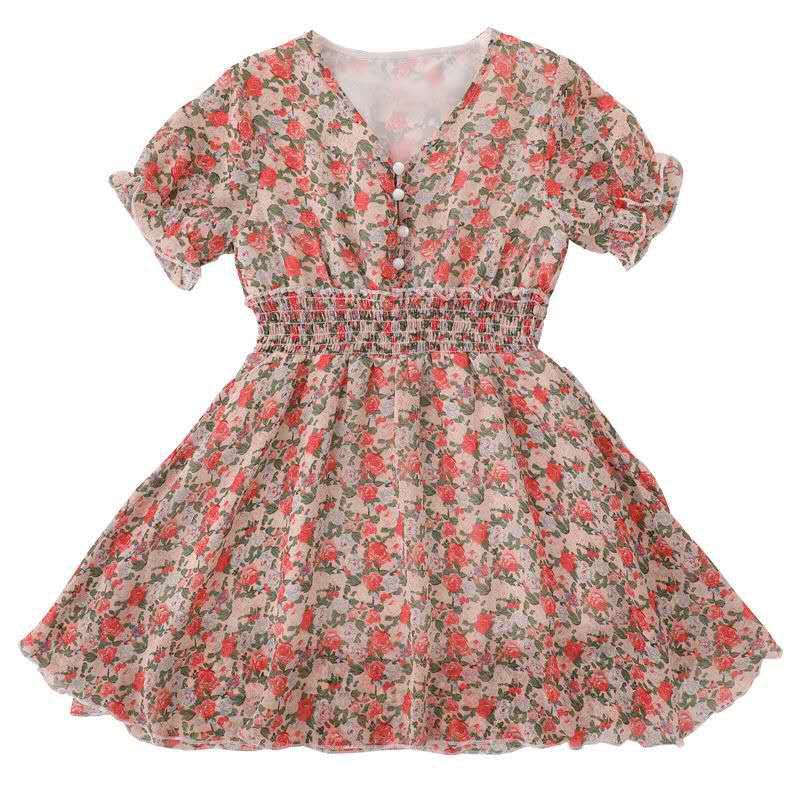 Gaun anak perempuan style casual bahan Chiffon dress anak cewek import 5-10 tahun-8