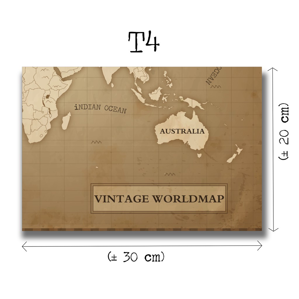 DEKORASI MAP WORLD PETA DUNIA VINTAGE 60 x 40