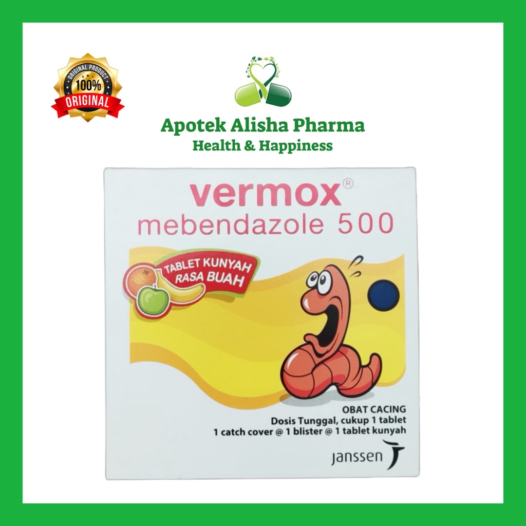 VERMOX Strip 1 Tablet - Obat Cacing Mebendazole