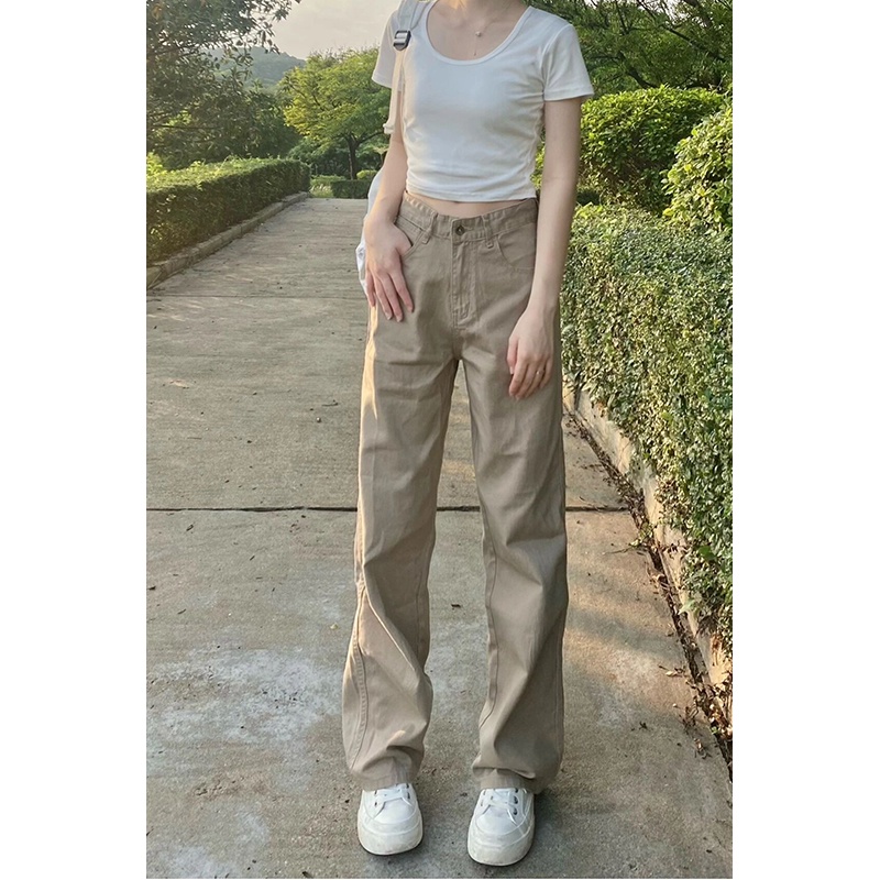 ✅COD Khaki korean style celana kulot jeans kulot high waist murah celana jeans panjang wanita