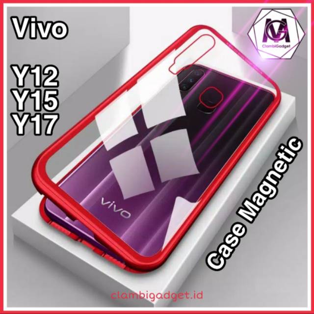 Casing Case Vivo Y12 Y15 Y17 Magnetic Glass Magnetik Magnet 2in1 COD Kaca Tempered Hard Casing Cover