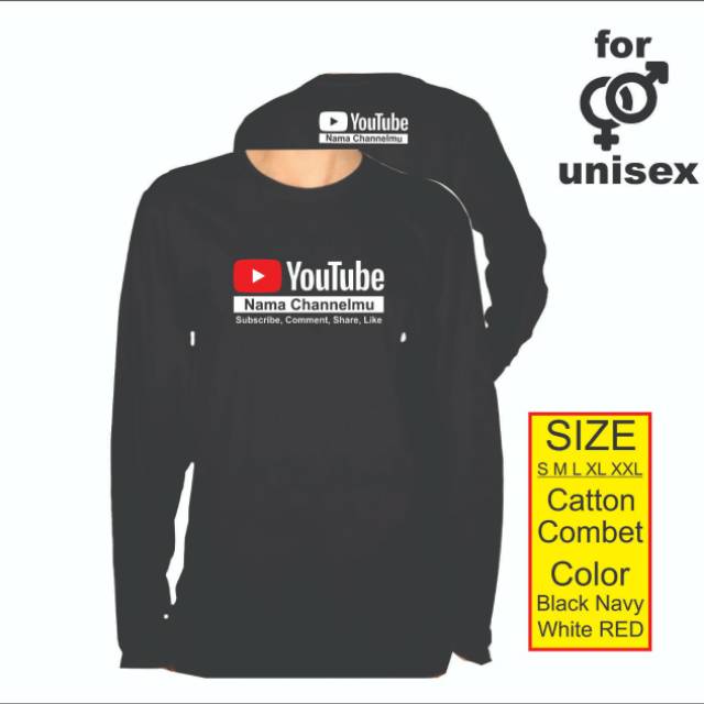 Kaos lengan panjang youtube gratis nama channel kamu