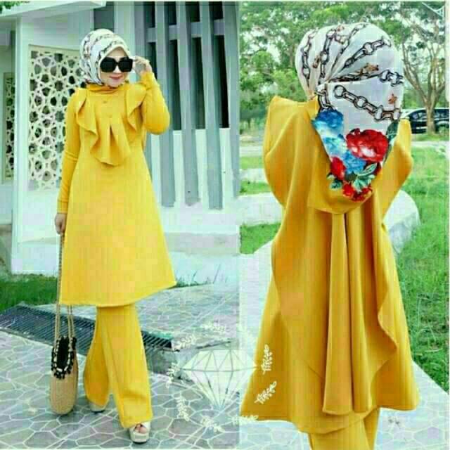 SET CELANA TUNIK ZIVANA, WOLFIS, GAMIS HIJAB MUSLIM, DRESS MAXY, SETELAN