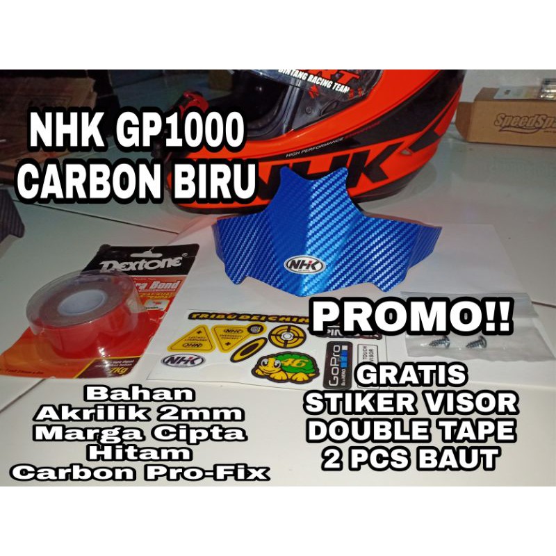 SPOILER HELM NHK GP1000 CARBON BIRU +FREE STIKER VISOR & 2 PCS BAUT PERMANENT KANAN KIRI