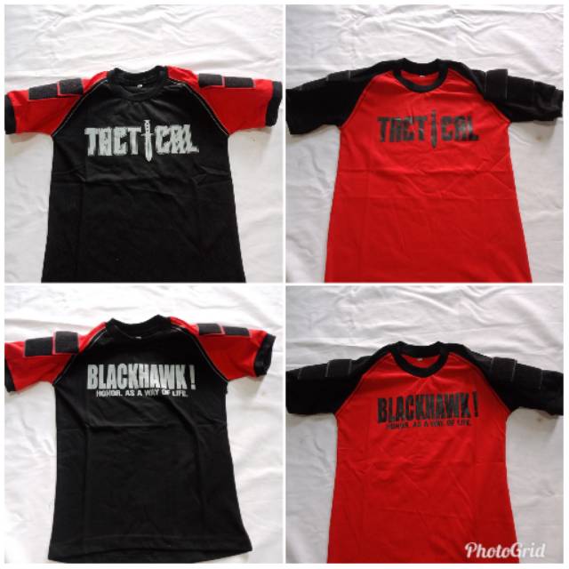 Kaos pendek tactical/blackhawk anak katun combed 24s merah dan hitam