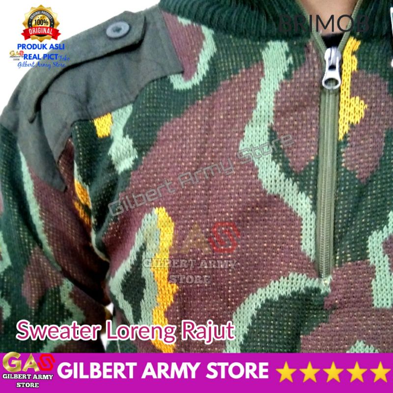 Sweater Loreng Brimob Pelopor Rajut Dewasa Premium Terbaru Gilbert Army Store Jaket Camo Dingin Pria Wanita