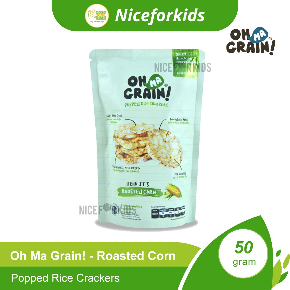 Oh Ma Grain Popped Rice Crackers 50gr / Cemilan Sehat Bebas Gluten