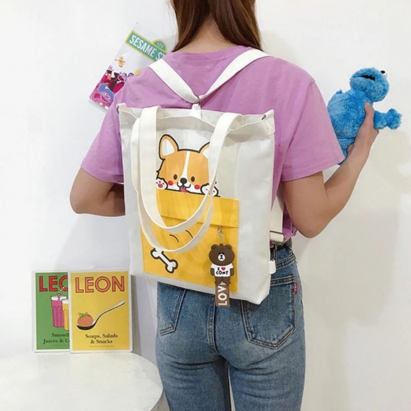 Tote Bag Wanita Keren Zamzam BONE CAT Tas Wanita (Bisa Ransel Bisa Selempang)