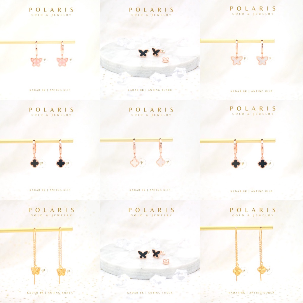 Anting Klip VAC dan Maripossa New Model Perhiasan Emas Rosegold Kadar Emas Muda 8K/375 Ready Banyak Warna AT14B