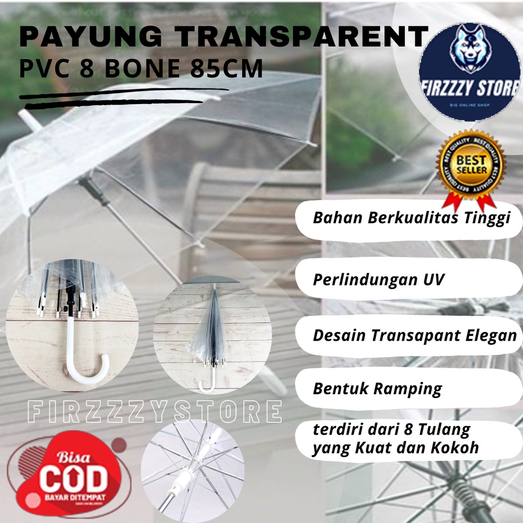 Payung Transparent PVC 8 Bone 85cm